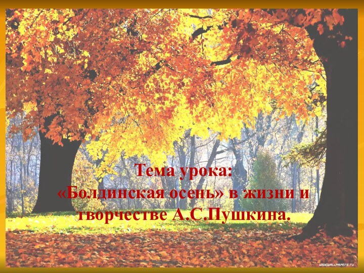 Тема урока:  «Болдинская осень» в жизни и творчестве А.С.Пушкина.