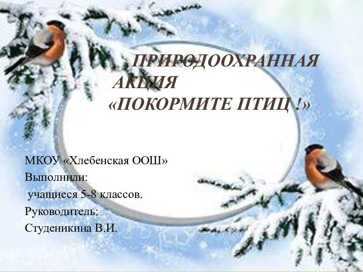 Природоохранная  акция  «Покормите птиц !»МКОУ «Хлебенская