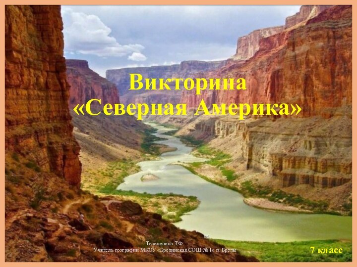 Викторина  «Северная Америка»7 классТелепенина Т.Ф.Учитель географии МКОУ «Брединская СОШ № 1» п. Бреды