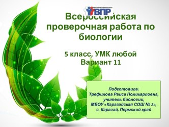 Презентация КИМ для подготовки учащихся 5 класса к ВПР по биологии 11 вариант (с ответами и бланками для распечатки заданий)