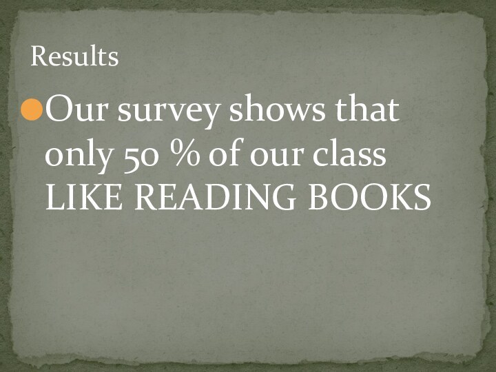 Our survey shows that only 50 % of our class LIKE READING BOOKSResults