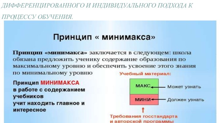 4.Принцип минимакса как оптимальный принцип дифференцированного и индивидуального подхода к процессу обучения.