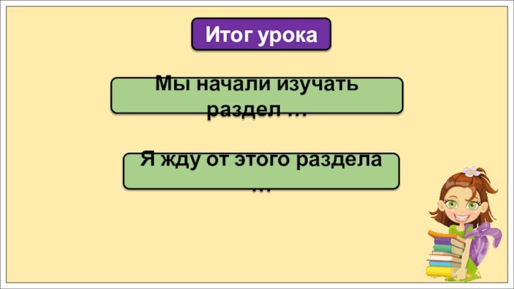 Мы начали изучать раздел …Итог урокаЯ жду от этого раздела …