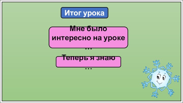 Итог урокаМне было интересно на уроке …Теперь я знаю …