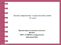 Презентация Законы отражения и преломления света