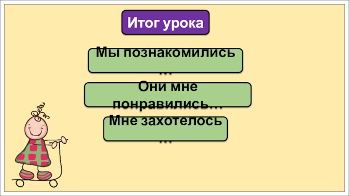 Мы познакомились …Итог урокаОни мне понравились…Мне захотелось …