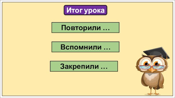 Итог урокаПовторили …Вспомнили …Закрепили …