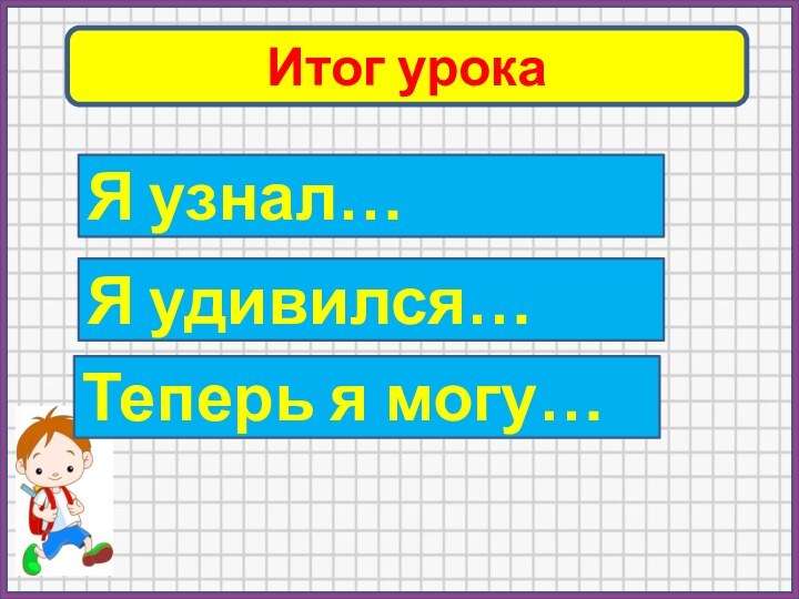 Итог урокаЯ узнал…Я удивился…Теперь я могу…