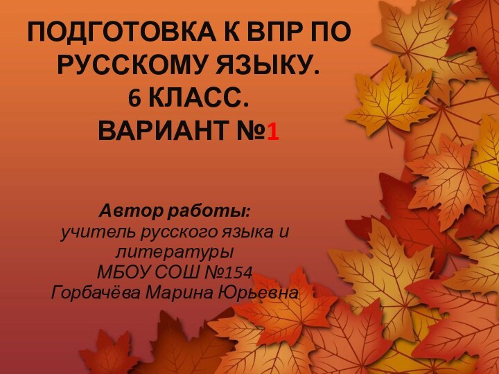 Подготовка к ВПР по Русскому Языку.  6 класс. Вариант №1Автор работы: