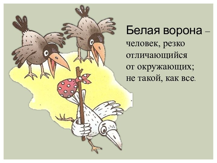 Белая ворона – человек, резко отличающийся от окружающих; не такой, как все.