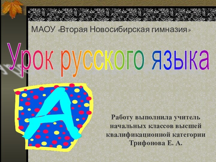 МАОУ «Вторая Новосибирская гимназия»Урок русского языка Работу выполнила учитель начальных классов высшей