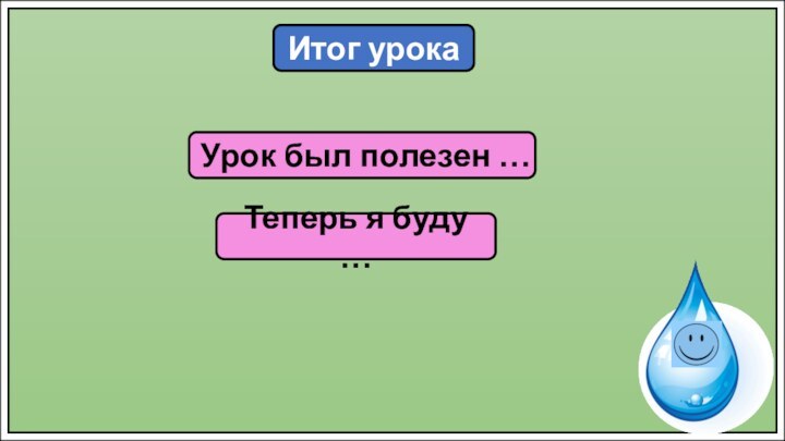Итог урокаУрок был полезен …Теперь я буду …