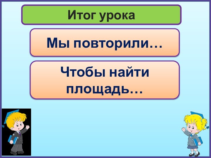 Итог урокаМы повторили…Чтобы найти площадь…