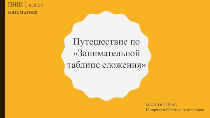 Путешествие по «Занимательной таблице сложения»ПНШ 1 класс математикаМБОУ ОСОШ №3Накарякова Светлана Анатольевна