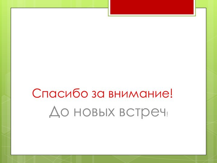 Спасибо за внимание!До новых встреч!