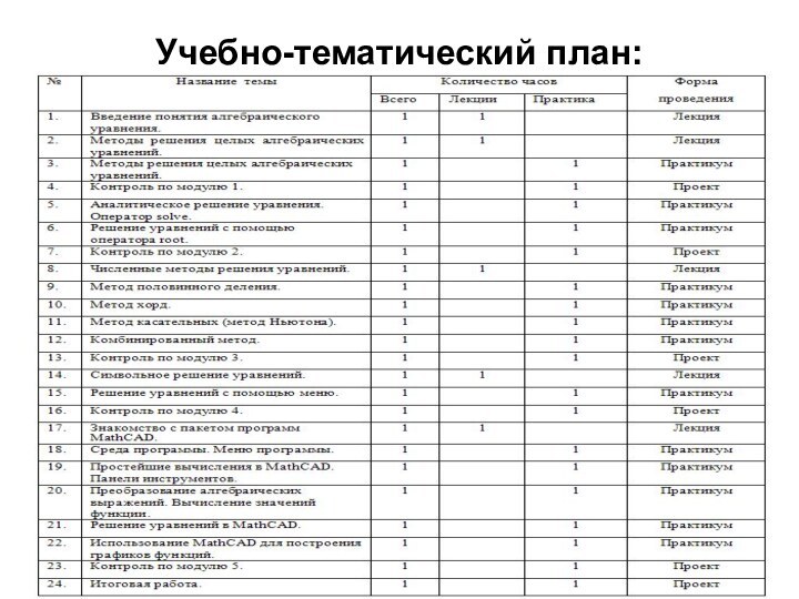 Учебно-тематический план: