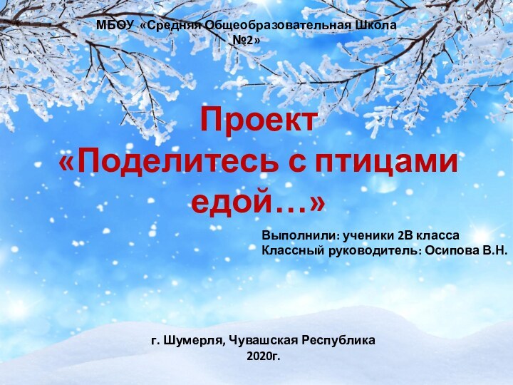 Проект «Поделитесь с птицами едой…»МБОУ «Средняя Общеобразовательная Школа №2»г. Шумерля, Чувашская Республика2020г.Выполнили: