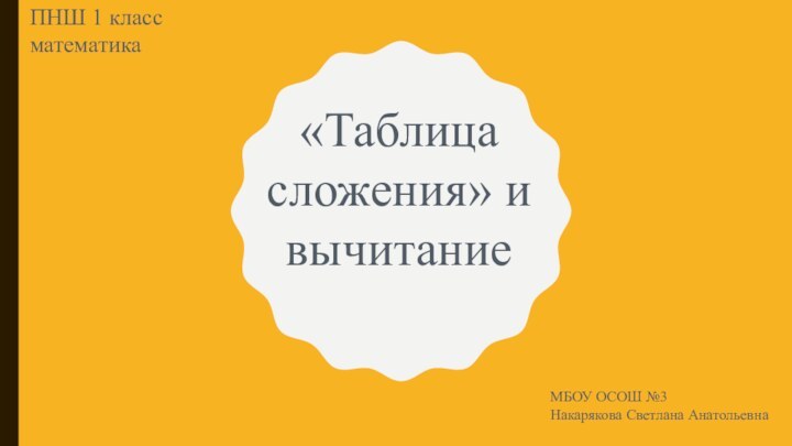 «Таблица сложения» и вычитаниеПНШ 1 класс математикаМБОУ ОСОШ №3Накарякова Светлана Анатольевна