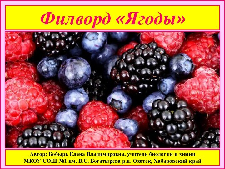 Автор: Бобырь Елена Владимировна, учитель биологии и химии МКОУ СОШ №1 им.