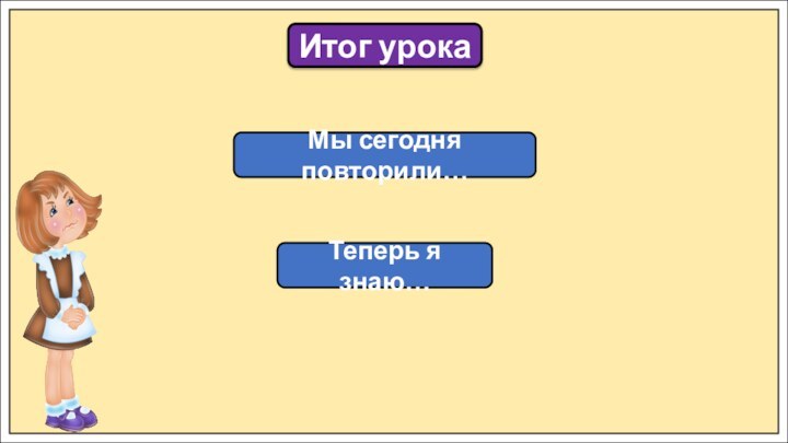 Итог урокаМы сегодня повторили…Теперь я знаю…