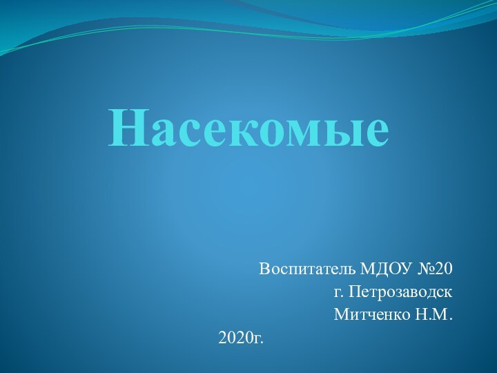 НасекомыеВоспитатель МДОУ №20 г. ПетрозаводскМитченко Н.М.2020г.