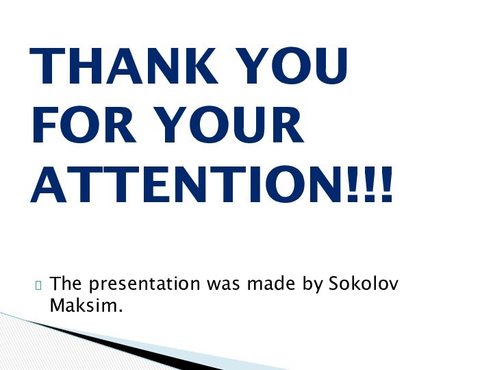 The presentation was made by Sokolov Maksim.Thank you for your attention!!!