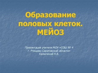 Образование половых клеток. Мейоз