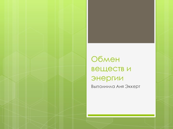 Обмен веществ и энергииВыполнила Аня Эккерт