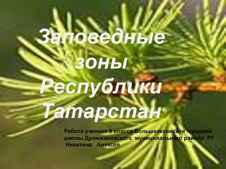 Заповедные зоны Республики ТатарстанРабота ученика 9 класса Большеаксинской средней школы Дрожжановского муниципального