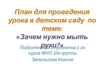 План для проведения урока в детском саду  по теме: Зачем нужно мыть руки?