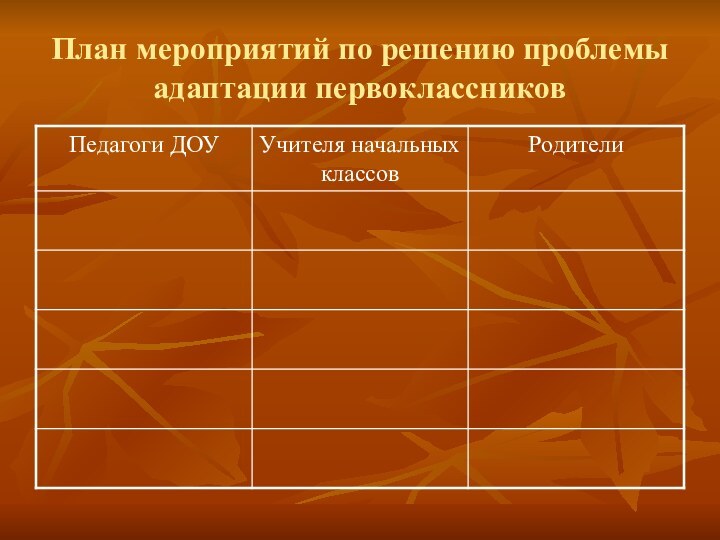 План мероприятий по решению проблемы адаптации первоклассников