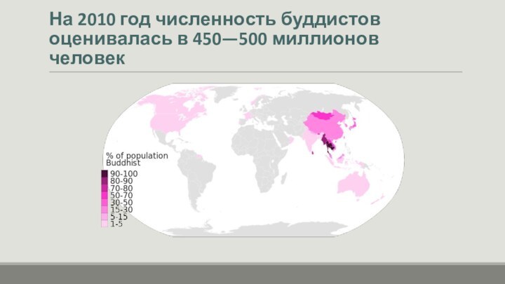 На 2010 год численность буддистов оценивалась в 450—500 миллионов человек