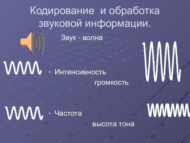 Кодирование и обработка звуковой информации.Звук - волнаИнтенсивность