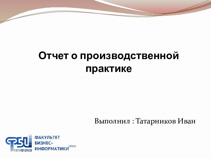 Отчет о производственной практике Выполнил : Татарников Иван