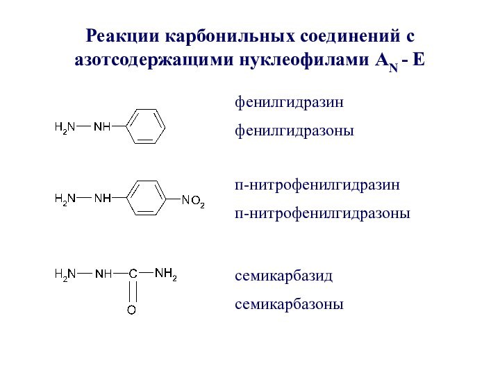 Реакции карбонильных соединений с азотсодержащими нуклеофилами АN - E