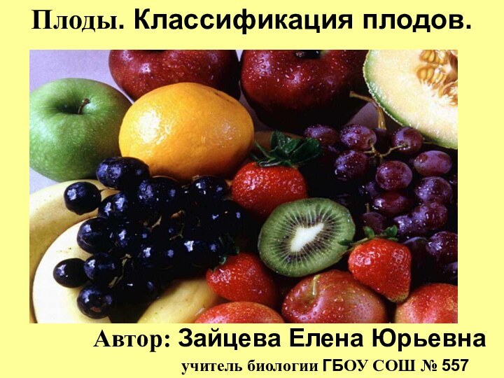 Плоды. Классификация плодов.Автор: Зайцева Елена Юрьевнаучитель биологии ГБОУ СОШ № 557