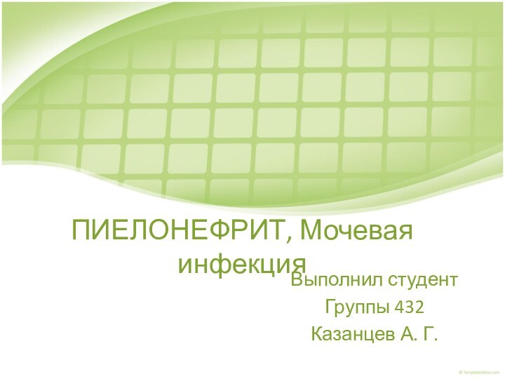 ПИЕЛОНЕФРИТ, Мочевая инфекцияВыполнил студентГруппы 432Казанцев А. Г.