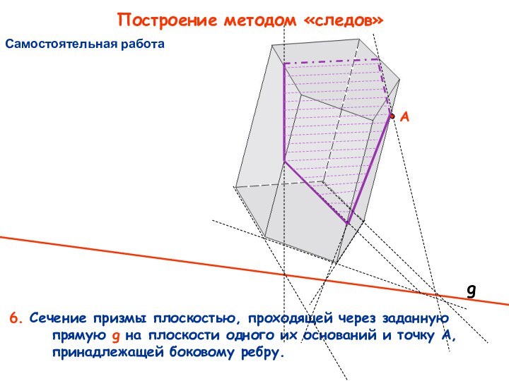 Построение методом «следов»АСамостоятельная работаg6. Сечение призмы плоскостью, проходящей через заданную прямую g