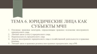 Тема 6. Юридические лица как субъекты мчп