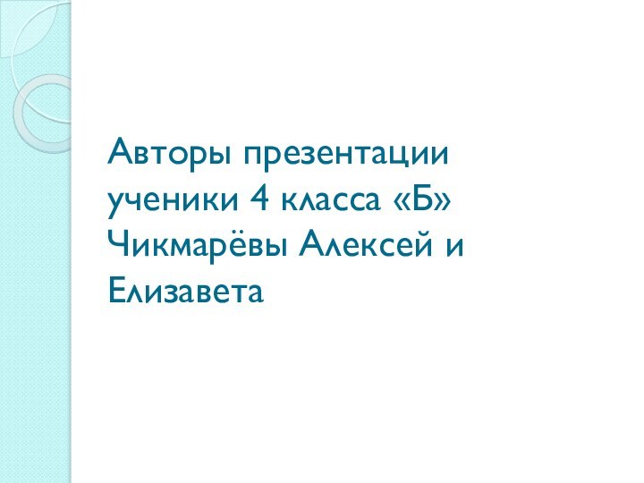 Авторы презентации ученики 4 класса «Б» Чикмарёвы Алексей и Елизавета