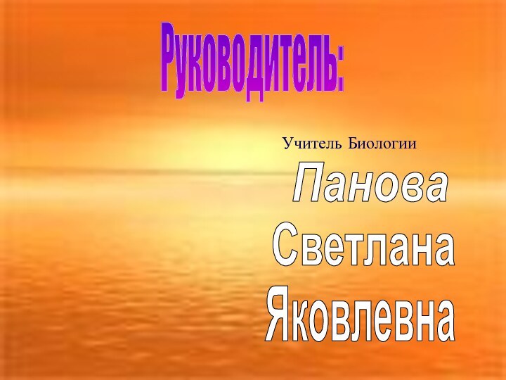 Руководитель:Учитель БиологииПановаСветланаЯковлевна