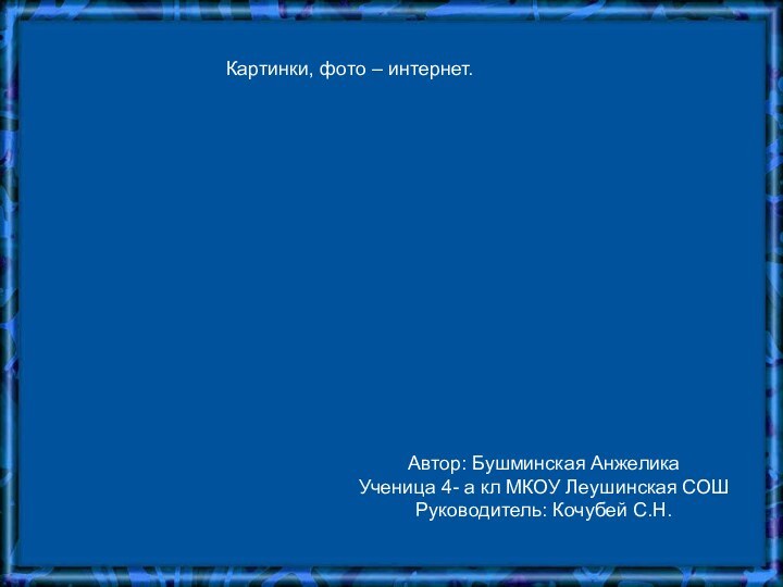 Автор: Бушминская АнжеликаУченица 4- а кл МКОУ Леушинская СОШРуководитель: Кочубей С.Н.Картинки, фото – интернет.