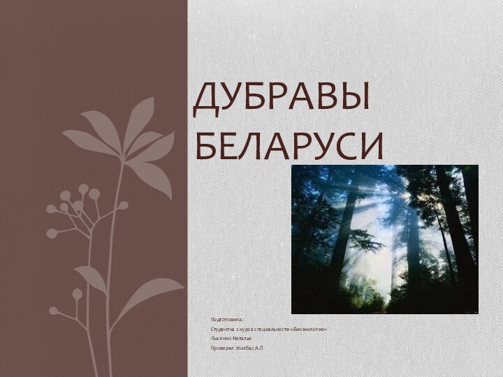 Подготовила:Студентка 2 курса специальности «Биоэкология»Лысенко НатальяПроверил :Колбас А.ПДубравы Беларуси