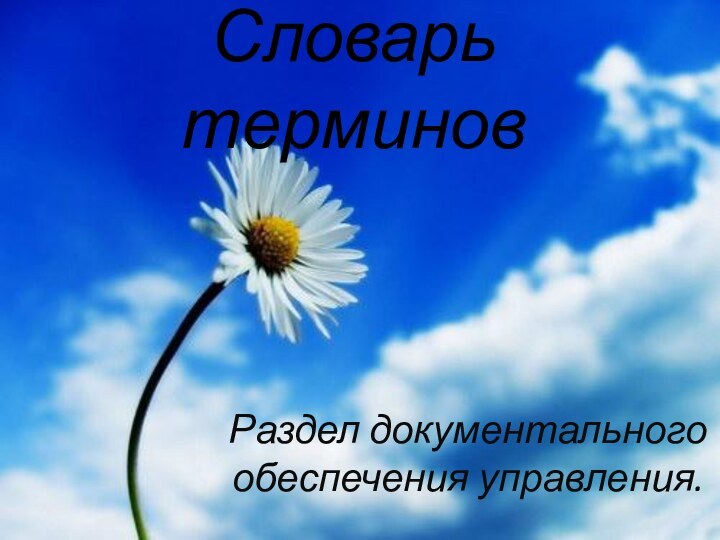 Словарь терминовРаздел документального обеспечения управления.