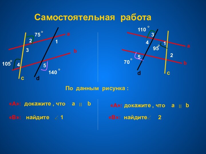 Самостоятельная работа105751401107095ababccddПо данным рисунка : «А»: докажите , что  a