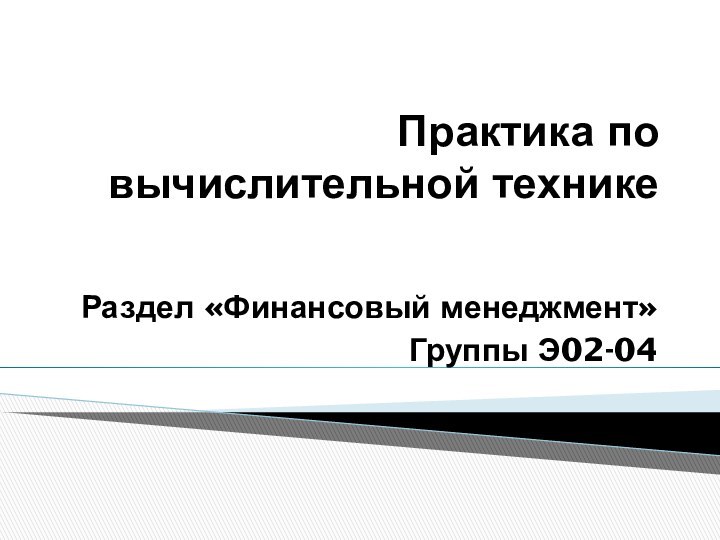 Практика по вычислительной технике Раздел «Финансовый менеджмент»Группы Э02-04