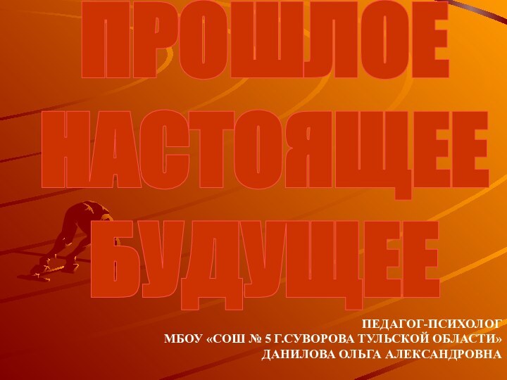 ПРОШЛОЕНАСТОЯЩЕЕБУДУЩЕЕПЕДАГОГ-ПСИХОЛОГМБОУ «СОШ № 5 Г.СУВОРОВА ТУЛЬСКОЙ ОБЛАСТИ»ДАНИЛОВА ОЛЬГА АЛЕКСАНДРОВНА