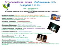 Всероссийская   акция  Библионочь 2015 24 апреля с 19.00ч.