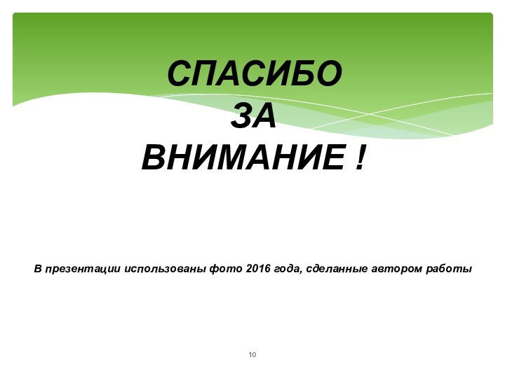 СПАСИБО  ЗА  ВНИМАНИЕ !   В презентации использованы фото