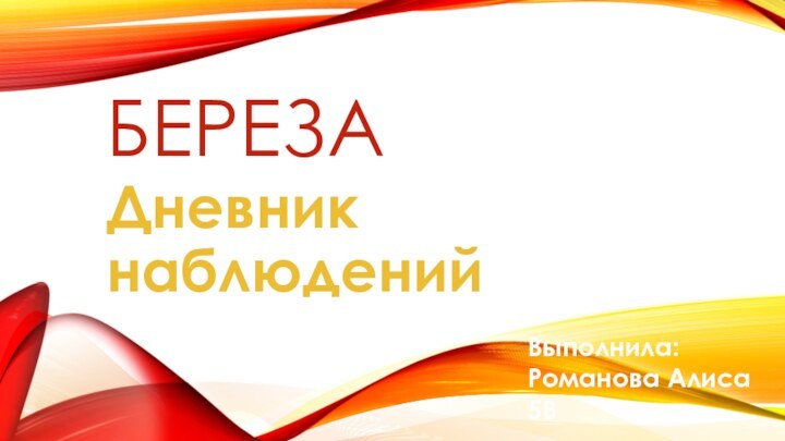 БЕРЕЗАДневник наблюденийВыполнила: Романова Алиса 5В